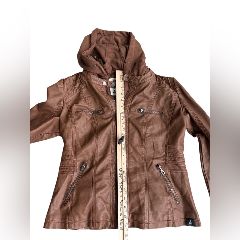 Made by Johnny Women's Removable Hoodie Faux Leather Jacket - Picture 10 of 11